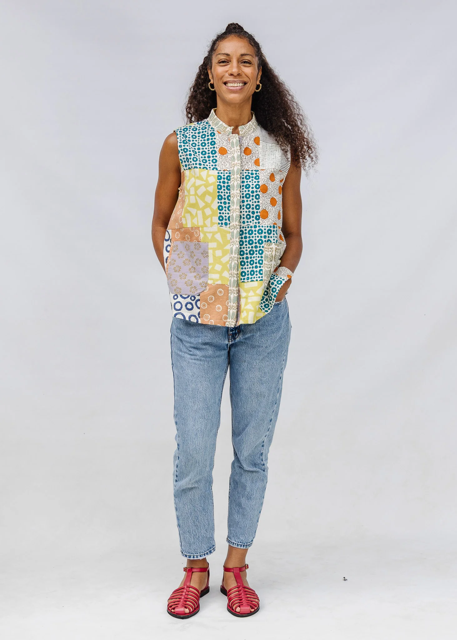Blockprint Patchwork Sleeveless Shirt - Image 10