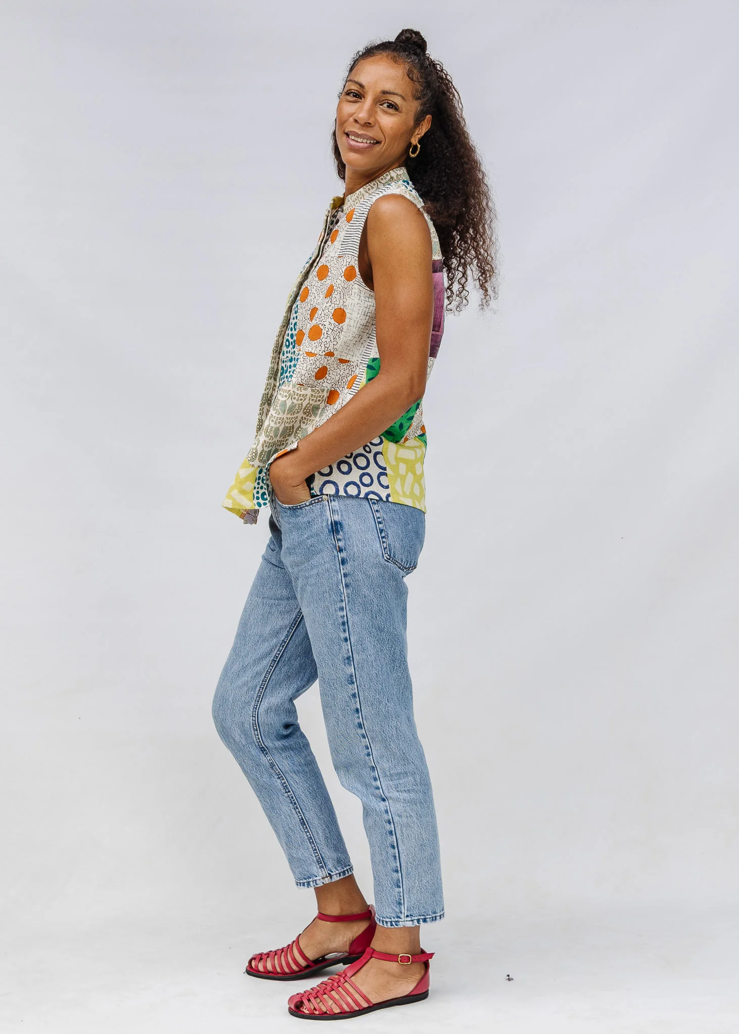 Blockprint Patchwork Sleeveless Shirt - Image 11