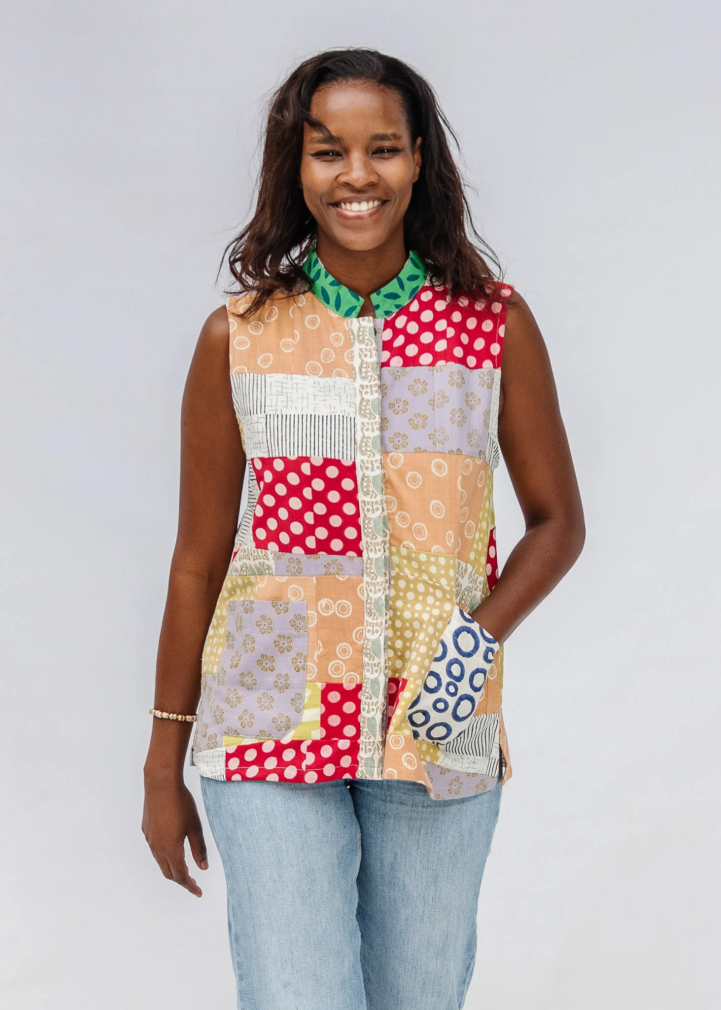 Blockprint Patchwork Sleeveless Shirt - Image 6