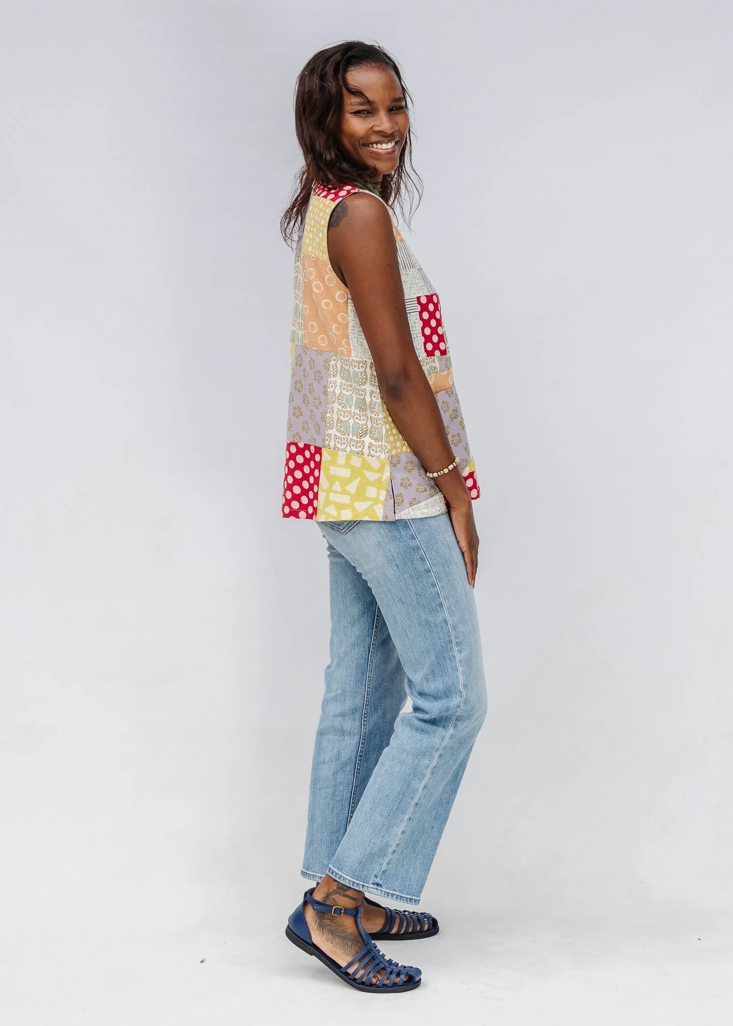 Blockprint Patchwork Sleeveless Shirt - Image 7