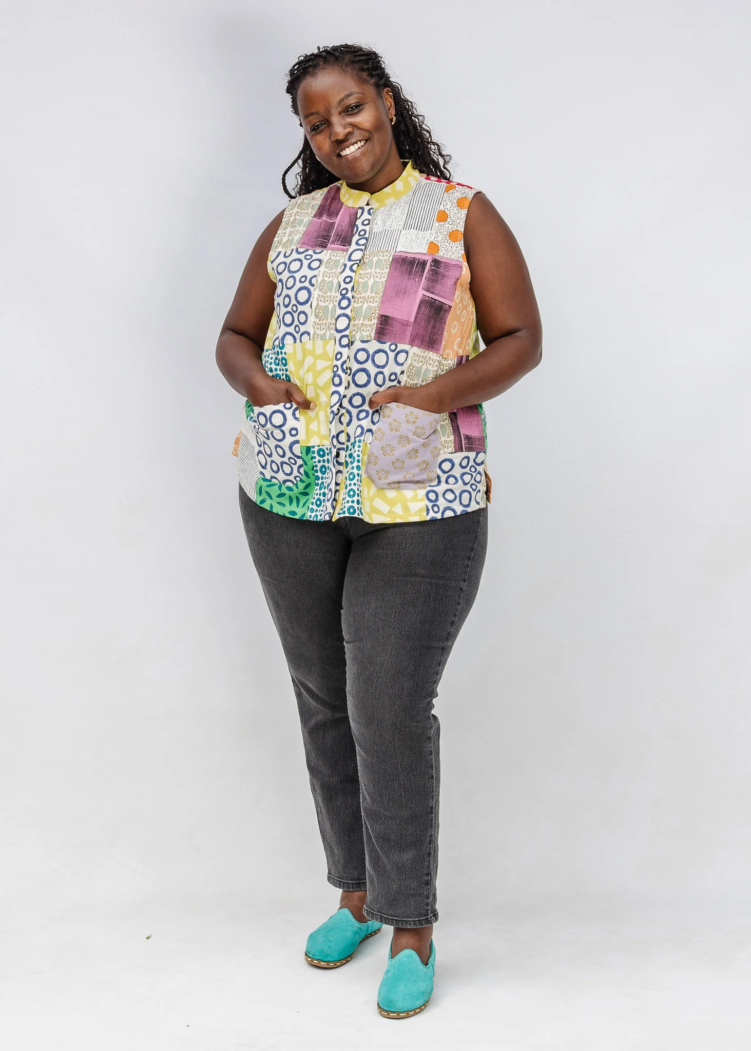 Blockprint Patchwork Sleeveless Shirt - Image 8
