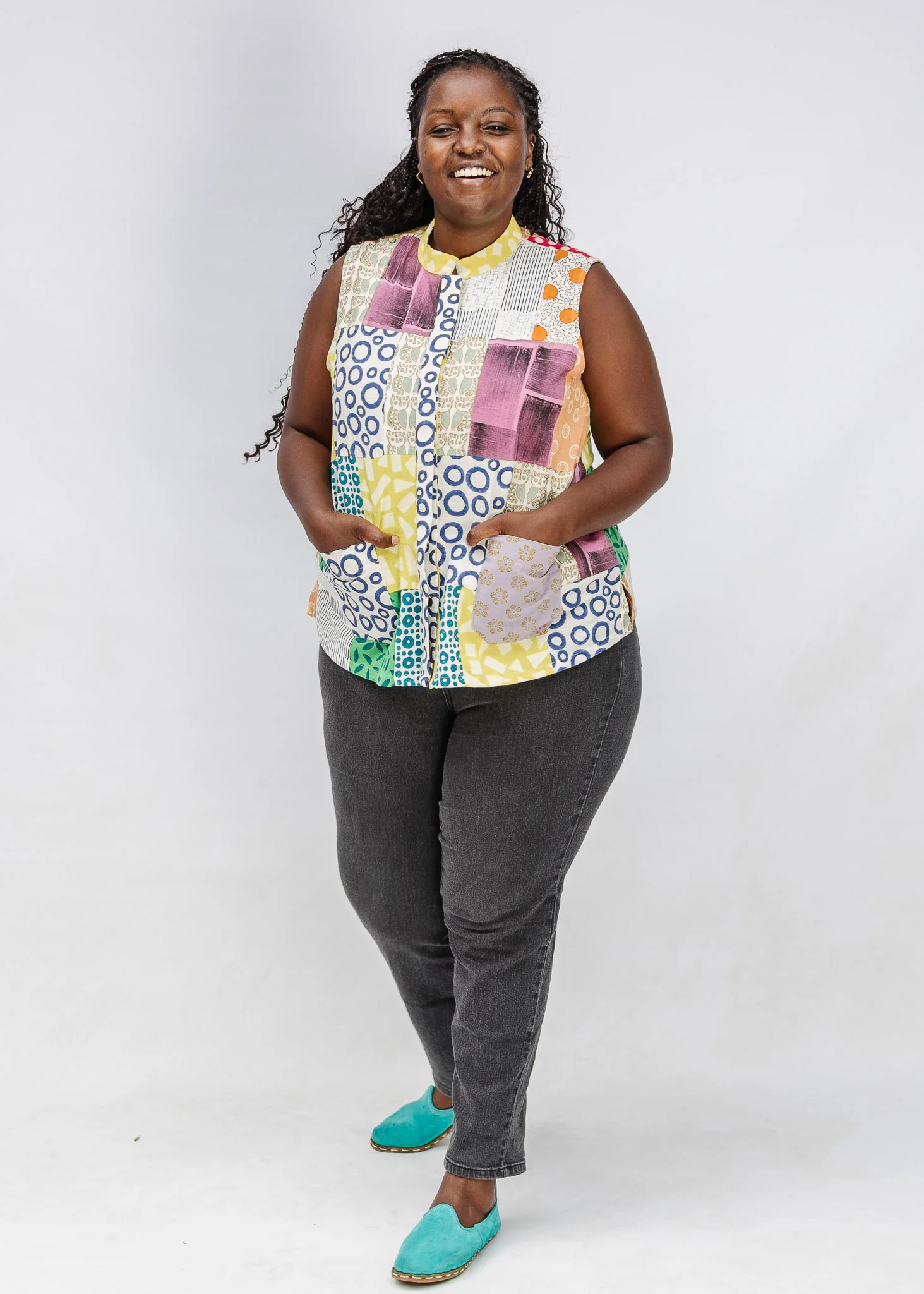 Blockprint Patchwork Sleeveless Shirt - Image 9