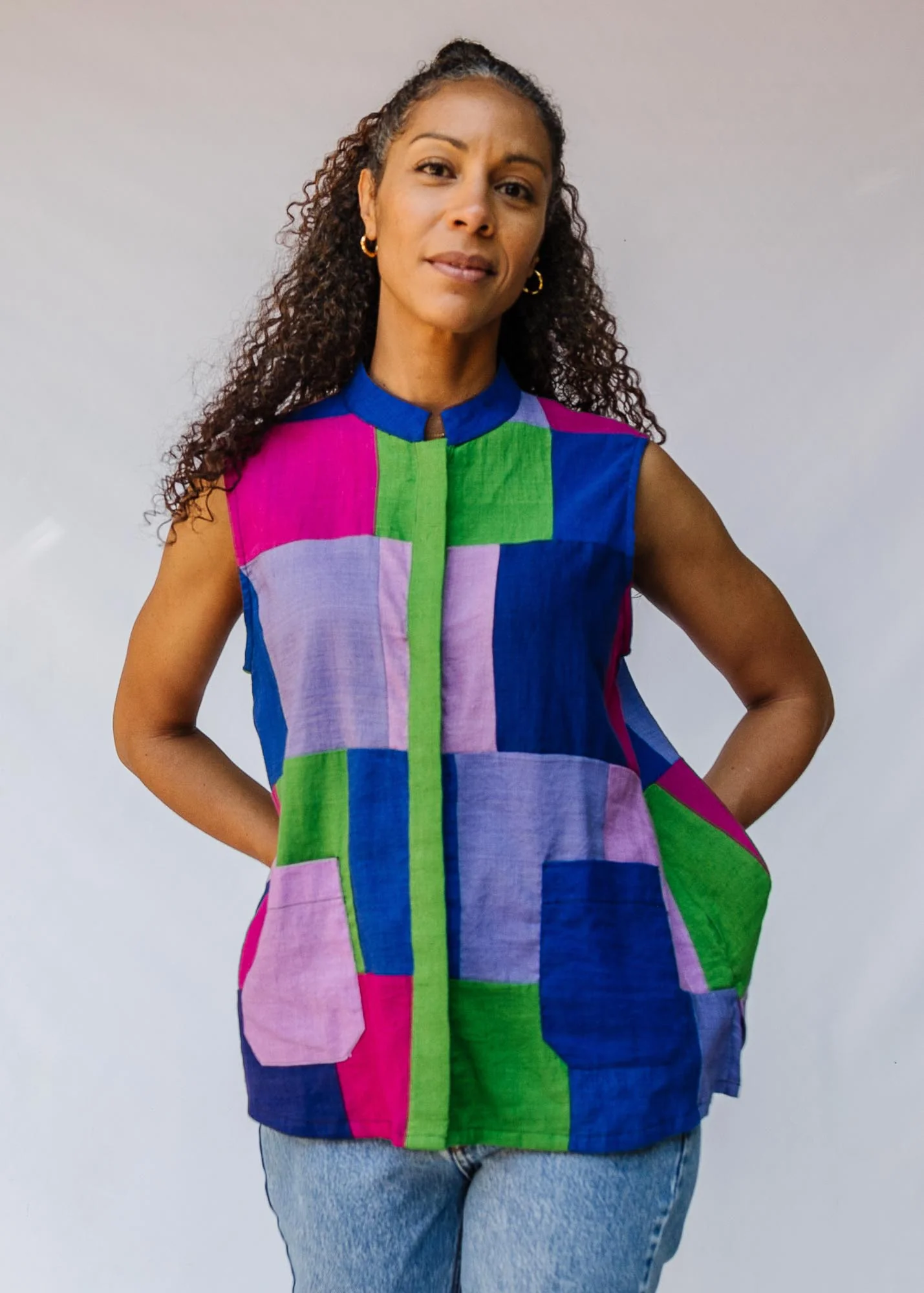 Berry Blast Patchwork Sleeveless Shirt - Image 6