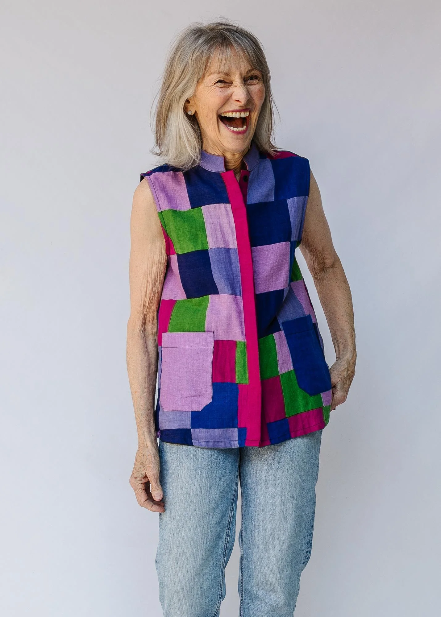 Berry Blast Patchwork Sleeveless Shirt - Image 8
